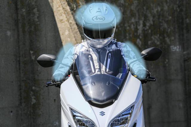 画像: ※写真はライダーに走行風があたる位置をブルーにイメージしたものです。