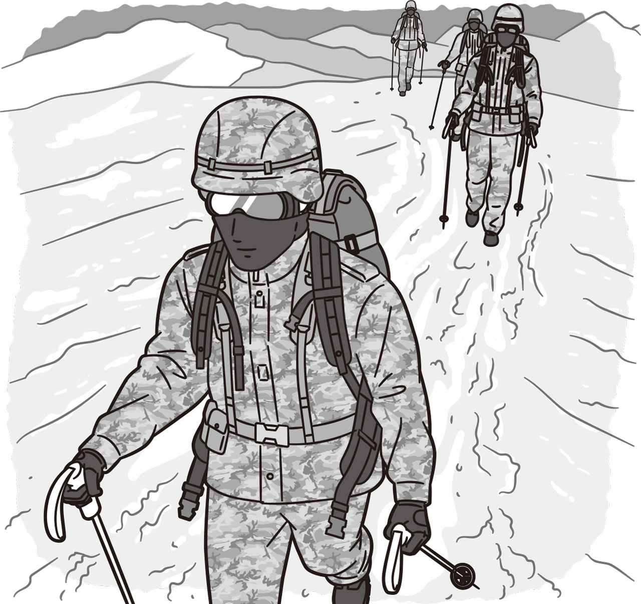画像: 雪崩の危険があるときは、ザックのチェストストラップとウエストベルトは外し、ストックのバンドにも手を通さない