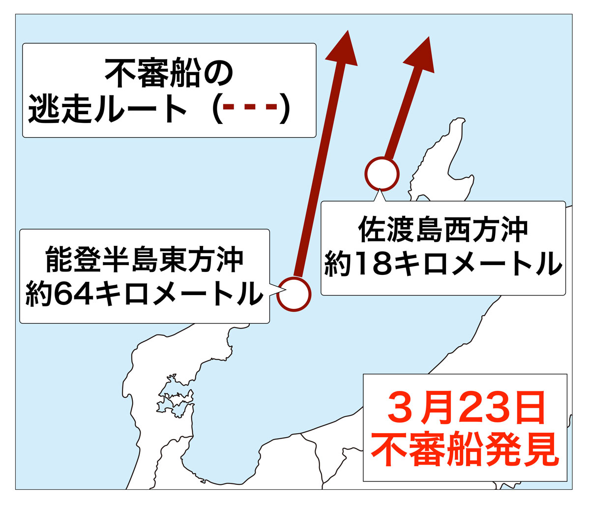 画像: 在日アメリカ軍が衛星情報を元に北朝鮮不審船の動きをつかみ、後に能登半島東方沖で自衛隊機が発見した