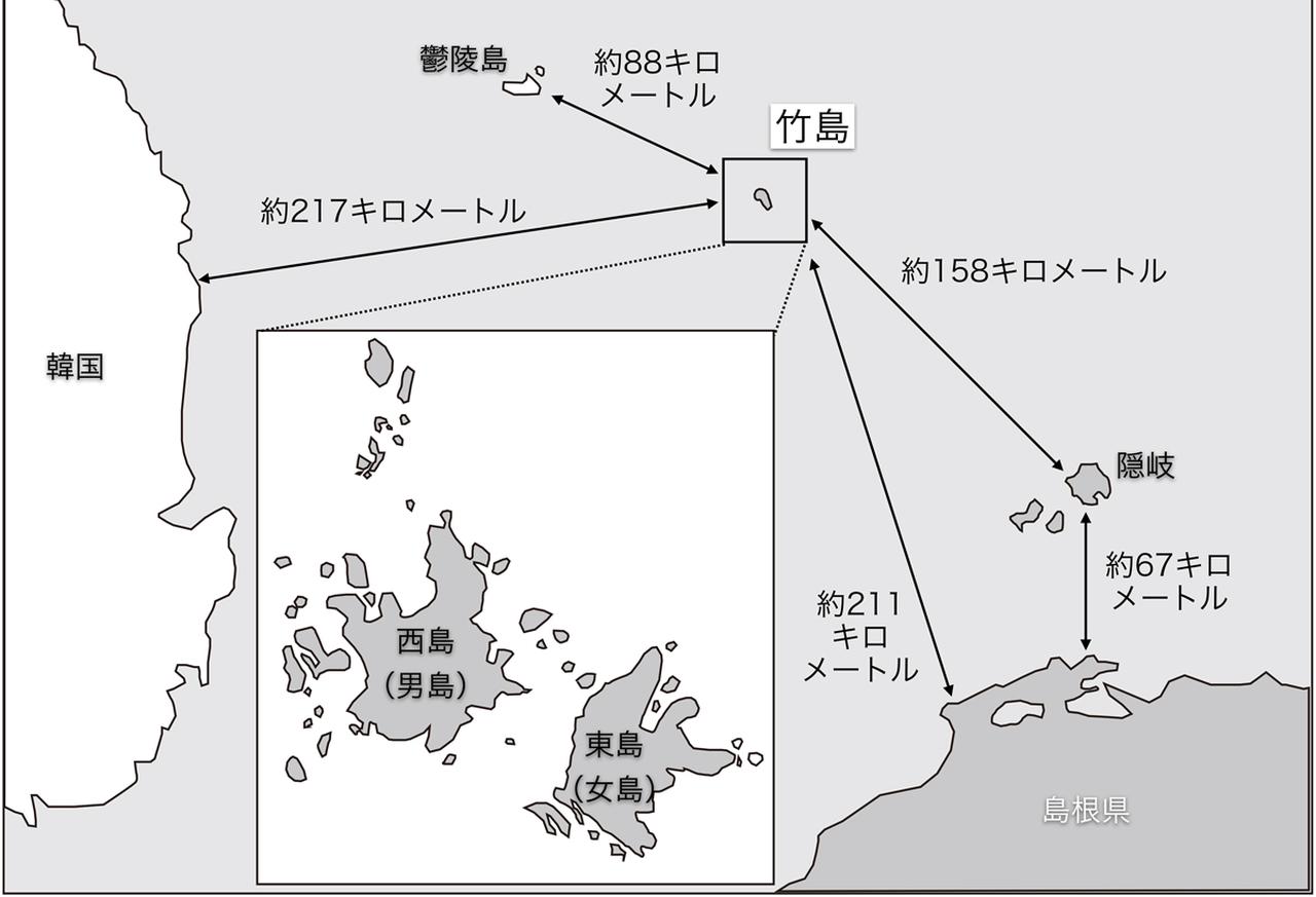 画像: 韓国は竹島西方約88キロメートルの位置にある鬱陵島と合わせ、韓国領と主張。日本はサンフランシスコ平和条約で鬱陵島の領有を放棄した