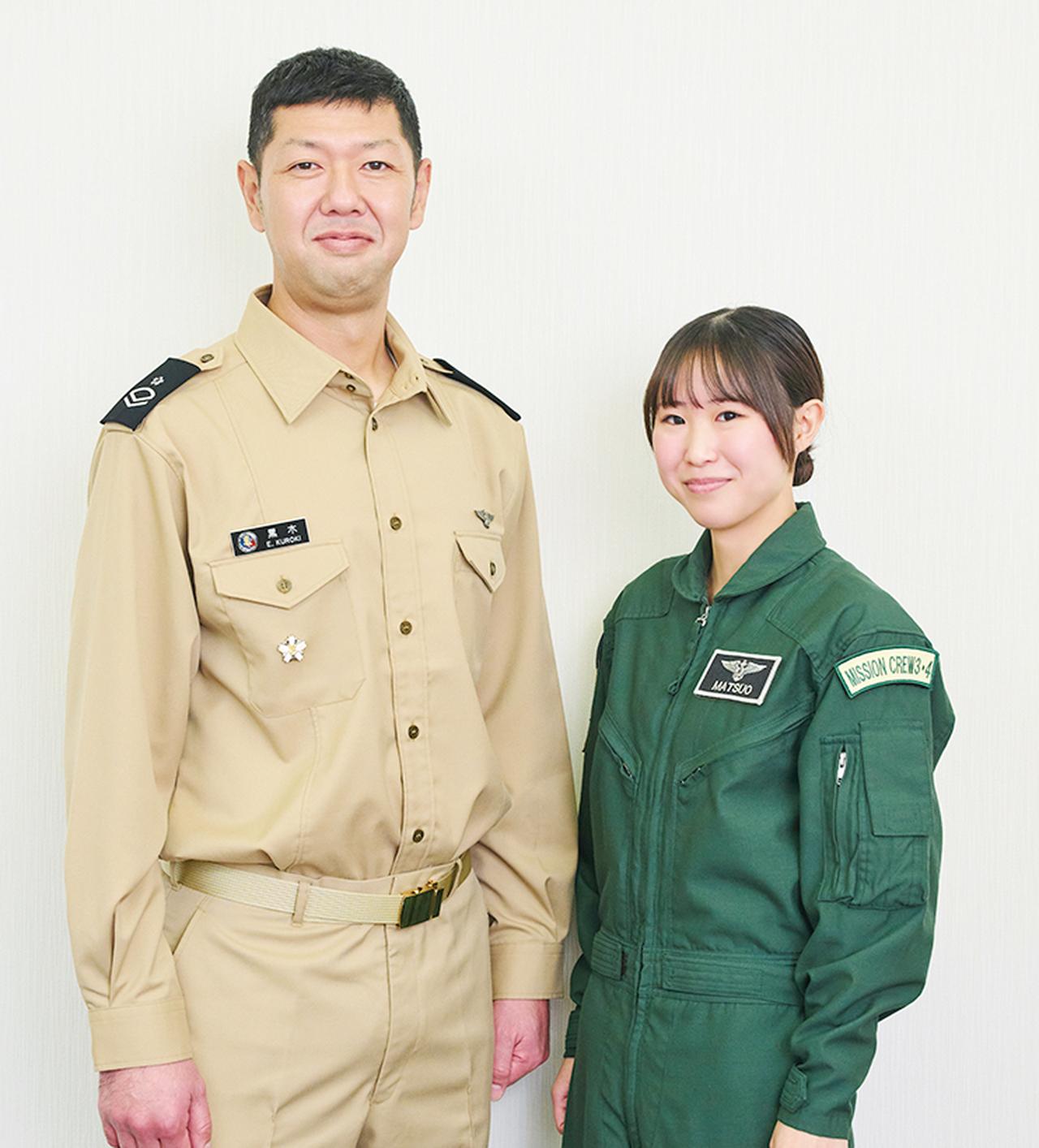 画像: （左）教官・黒木2等海曹。訓練後の学生が冷静に反省点を振り返るのを見ると成長を感じるという。（右）学生・松尾海士長。体力錬成にも注力。同期と支え合いながら学習の壁も乗り越えている