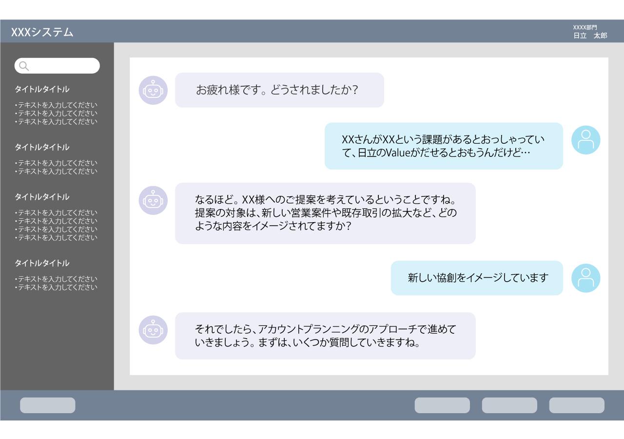 画像: AIエージェントのUIのイメージ。対話の中でアクションを積み重ねていく。