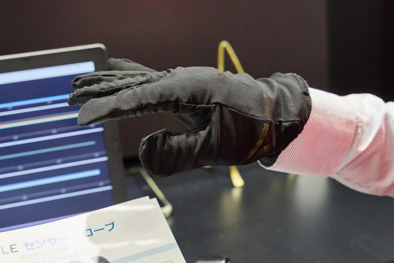 画像: センサー付きグローブ。指や手の甲にセンサーが取り付けてあります。