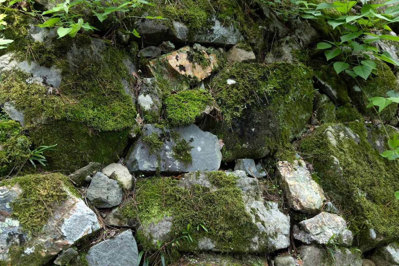 画像: 「穴太積（あのうづみ）」。大小の石を組み合わせ、三角形を作るように積み、頑丈な石垣を構築した