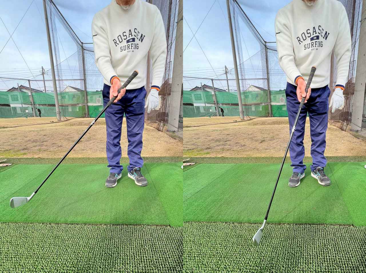画像: 7番アイアンを持ったらトンカチのようにスナップを使ってボールにフェースを当てててみる。ちょっと持ち上げてコツッという感じでいい。これで「当て勘」を養おう