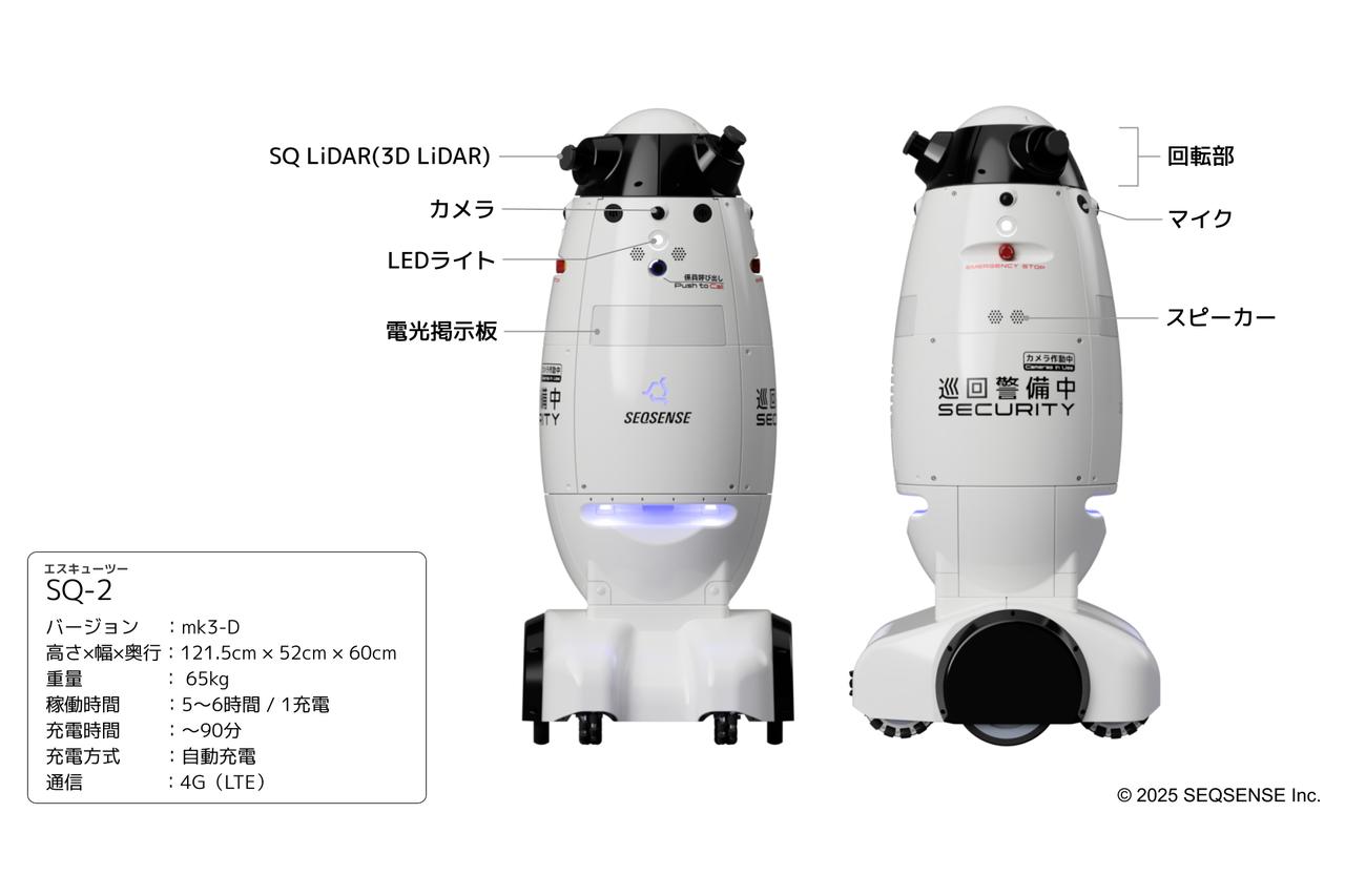 画像: 警備ロボット「SQ-2」は、立哨・巡回・来館者対応など基本的な警備業務を代替し、施設管理のコスト削減を実現できる。