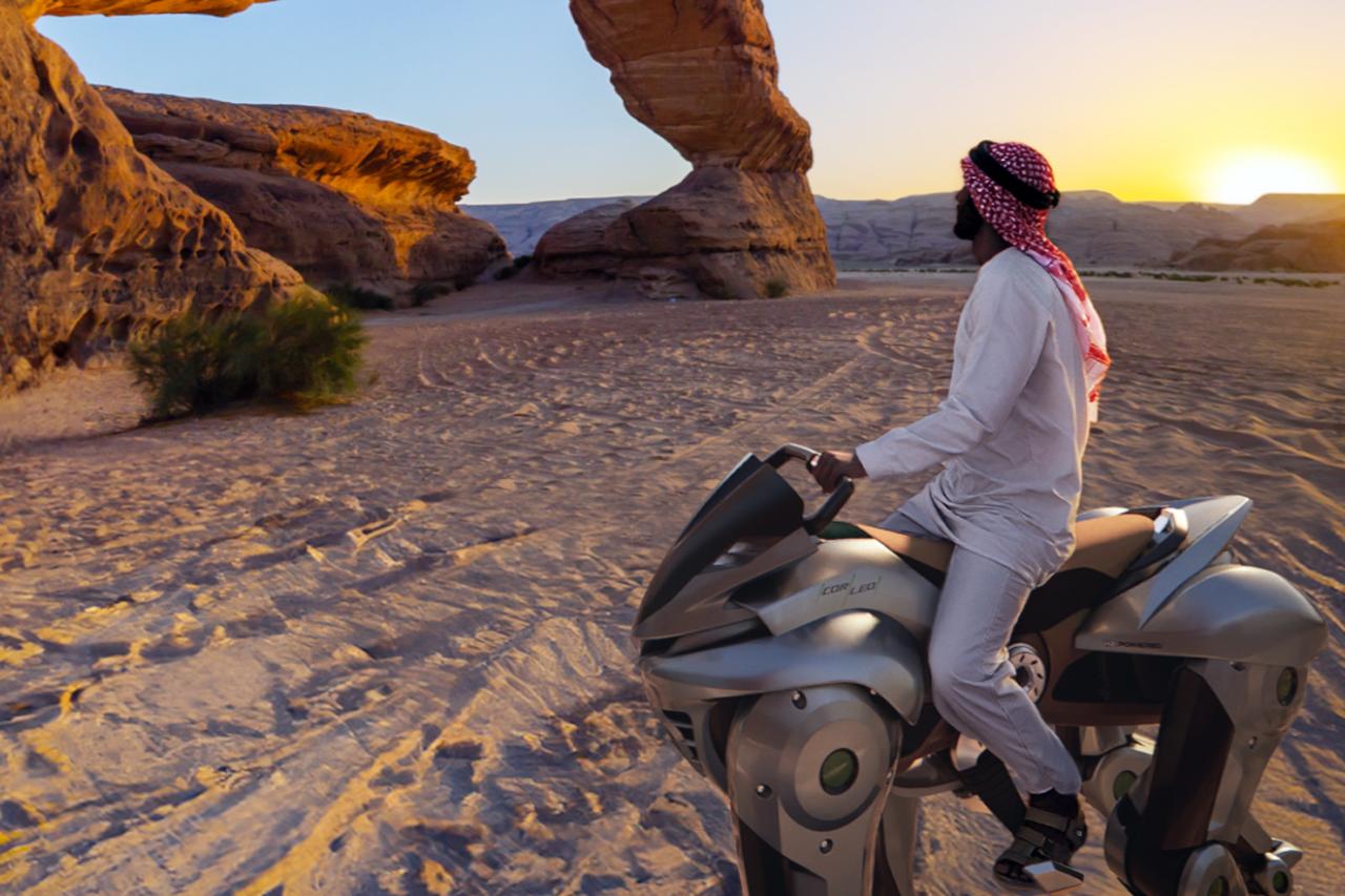 画像: 背中にまたがり、手元の「ハンドル」と「あぶみ」でライダーの重心移動を検知して操縦する。