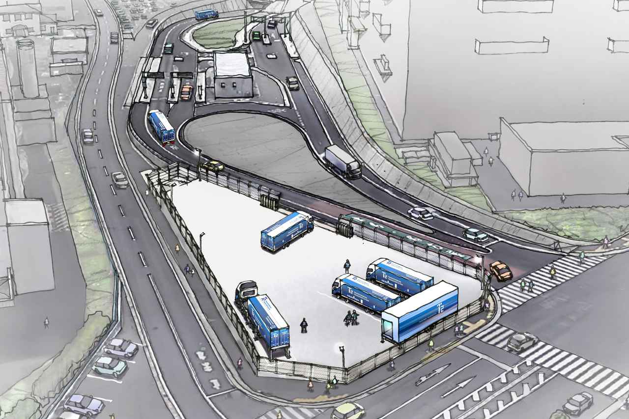 画像: 綾瀬 IC付近に建設中の切替拠点のイメージ。