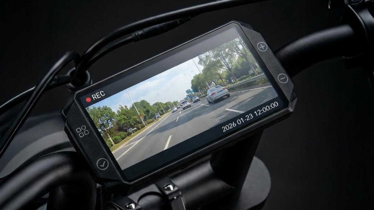 画像: ディスプレイにはドライブレコーダー機能を搭載.。SDカードに記録されるので簡単に再生・確認できる。