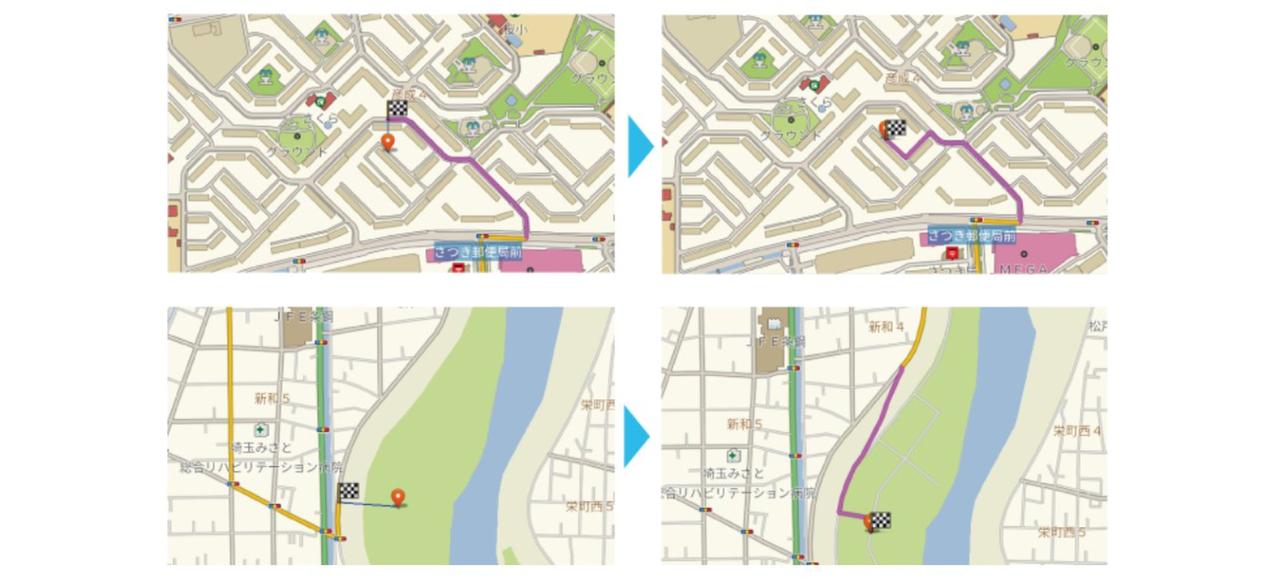 画像: 「地図データメンテナンス機能」を使用しての、敷地内への道路追加の加工例。本機能の詳細については、マップルの該当ページ内にまとめられている。
