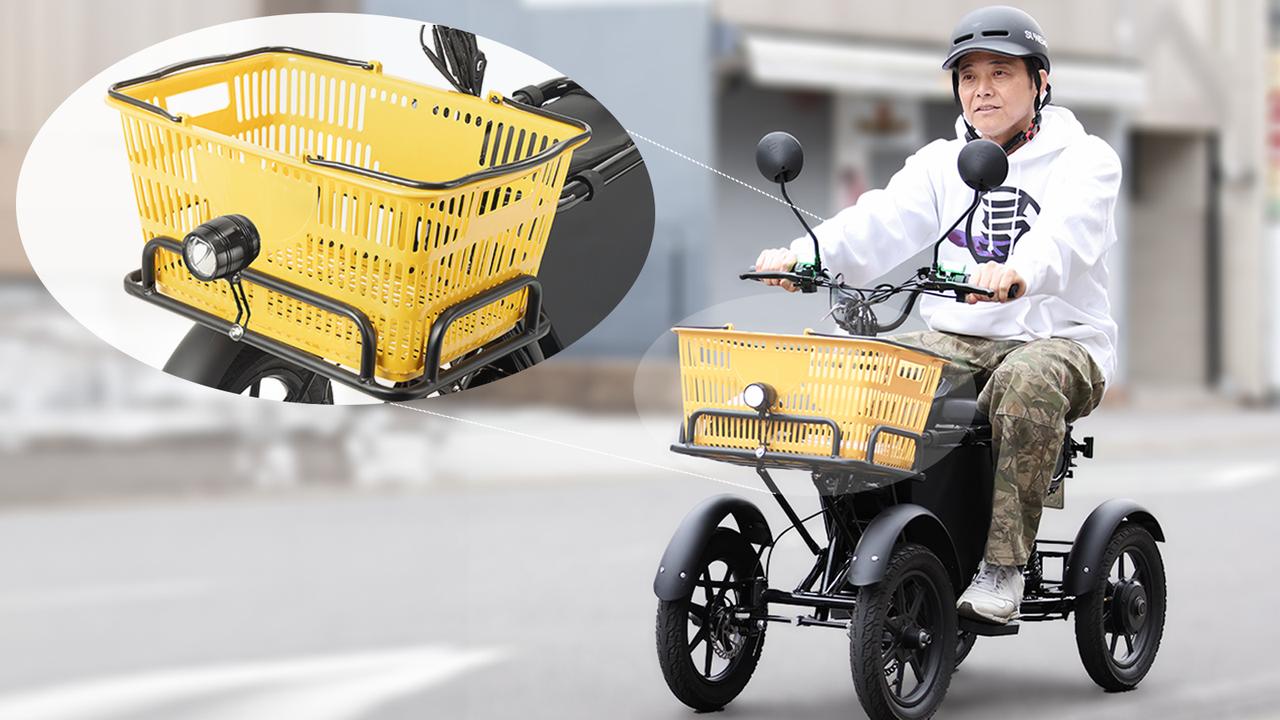 画像: オプションで用意される「フロントカゴトレー」を購入すれば、買い物かごをそのまま積載できるようになる。