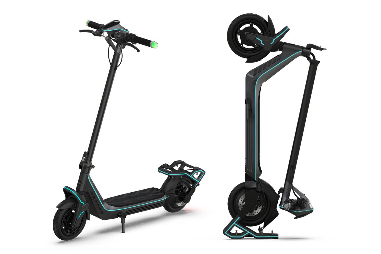 画像: 縦置き時に自立させられる電動キックボードなので、保管場所を確保しやすい。