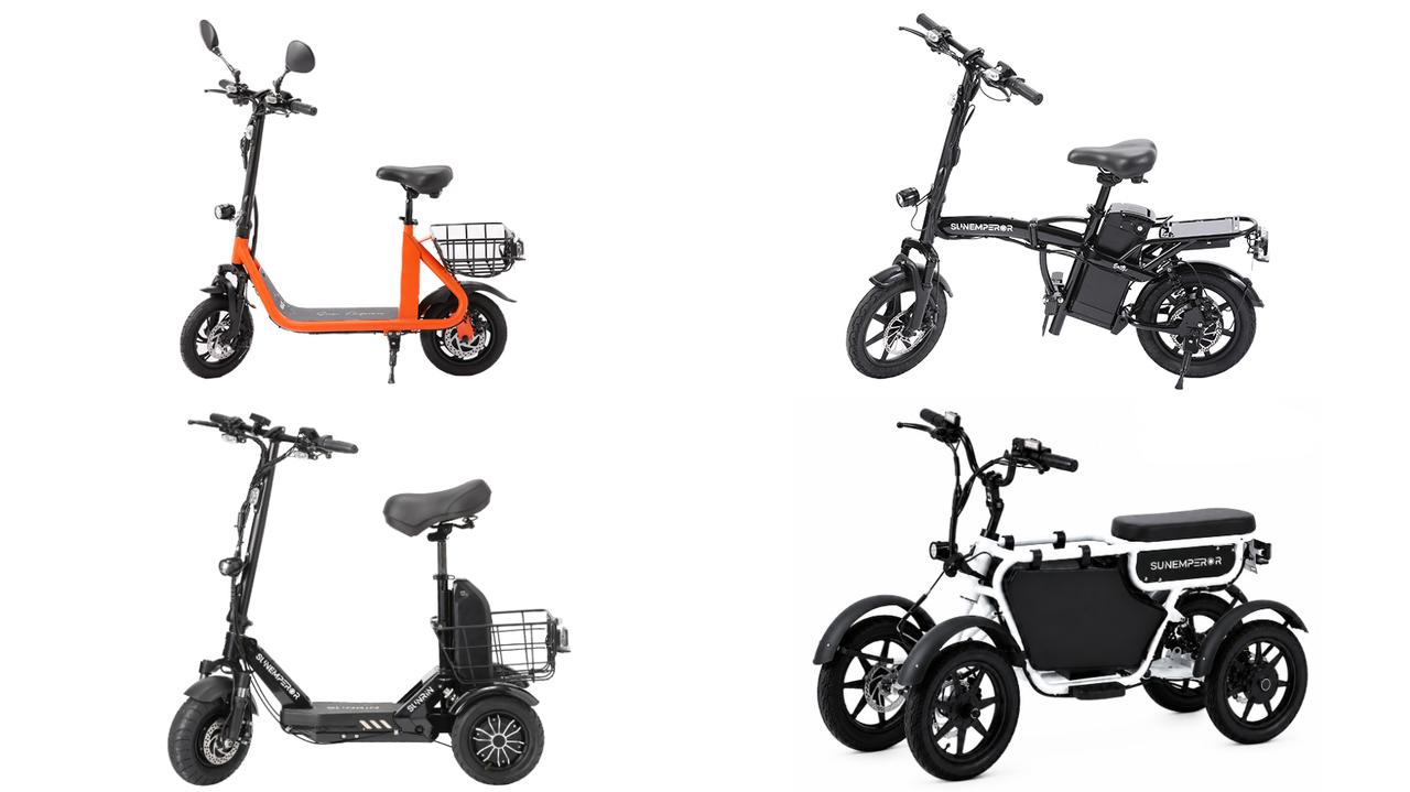 画像: 二輪電動スクーター「SS1」(左上)、二輪電動バイク「Easy」(右上) 三輪電動スクーター「SUNRIN」(左下)、四輪EV「LBIRD(エルバード)」(右下)