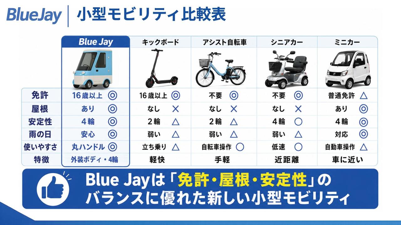 画像: 電動モビリティの比較表。
