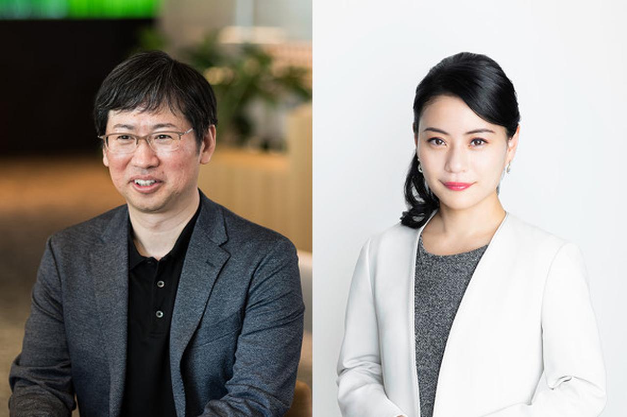 画像: 左：吉田順氏（日立製作所 デジタルエンジニアリングビジネスユニット Data&Design本部長 兼 Generative AIセンター センター長） 右：平野未来氏（シナモンAI 代表取締役社長CEO）