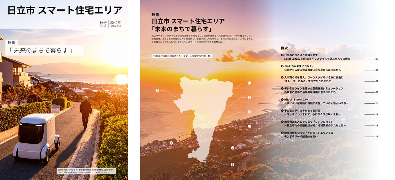 画像: 未来の地域雑誌の表紙と目次ページ