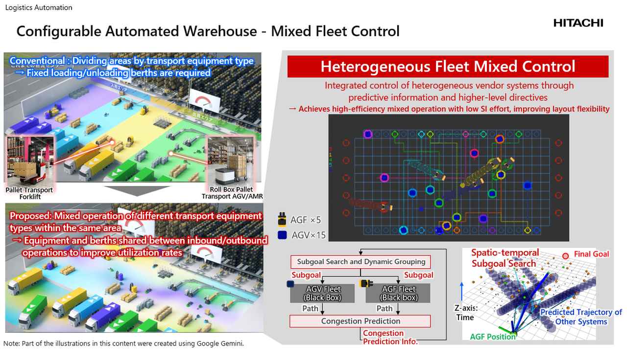 画像: (従来は別々だったAGVとAMRのシステムを、AIによって統合)