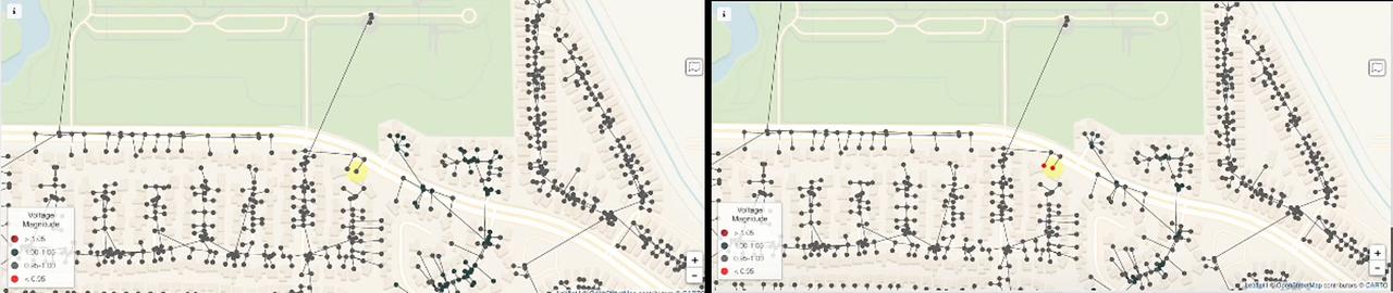 画像: (写真左:平時の「ライブ地図」写真右:異常が分かった瞬間、該当箇所がパッと「赤色」に変化)