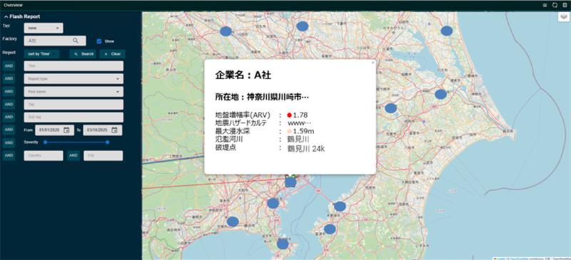 画像: ディープインサイト技術を活用したサプライチェーンリスクの可視化例