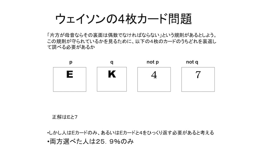 画像: 私たちが案外論理的に考えていないことを、この小さな実験が教えてくれる（今井先生のスライドより）