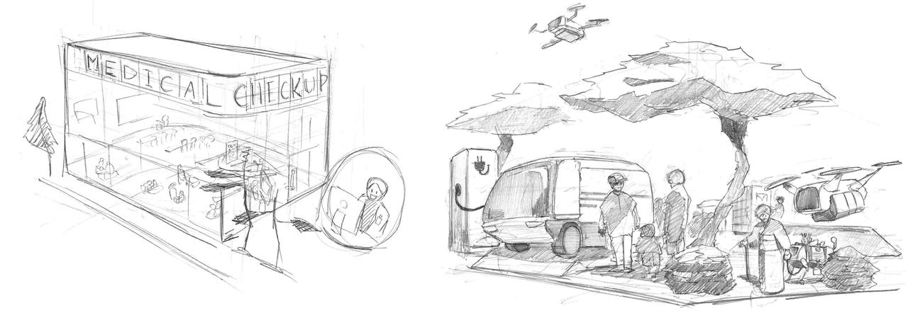 画像: Daily-life scenes in the future society of 2035, visualized through illustrations (created August 2023)