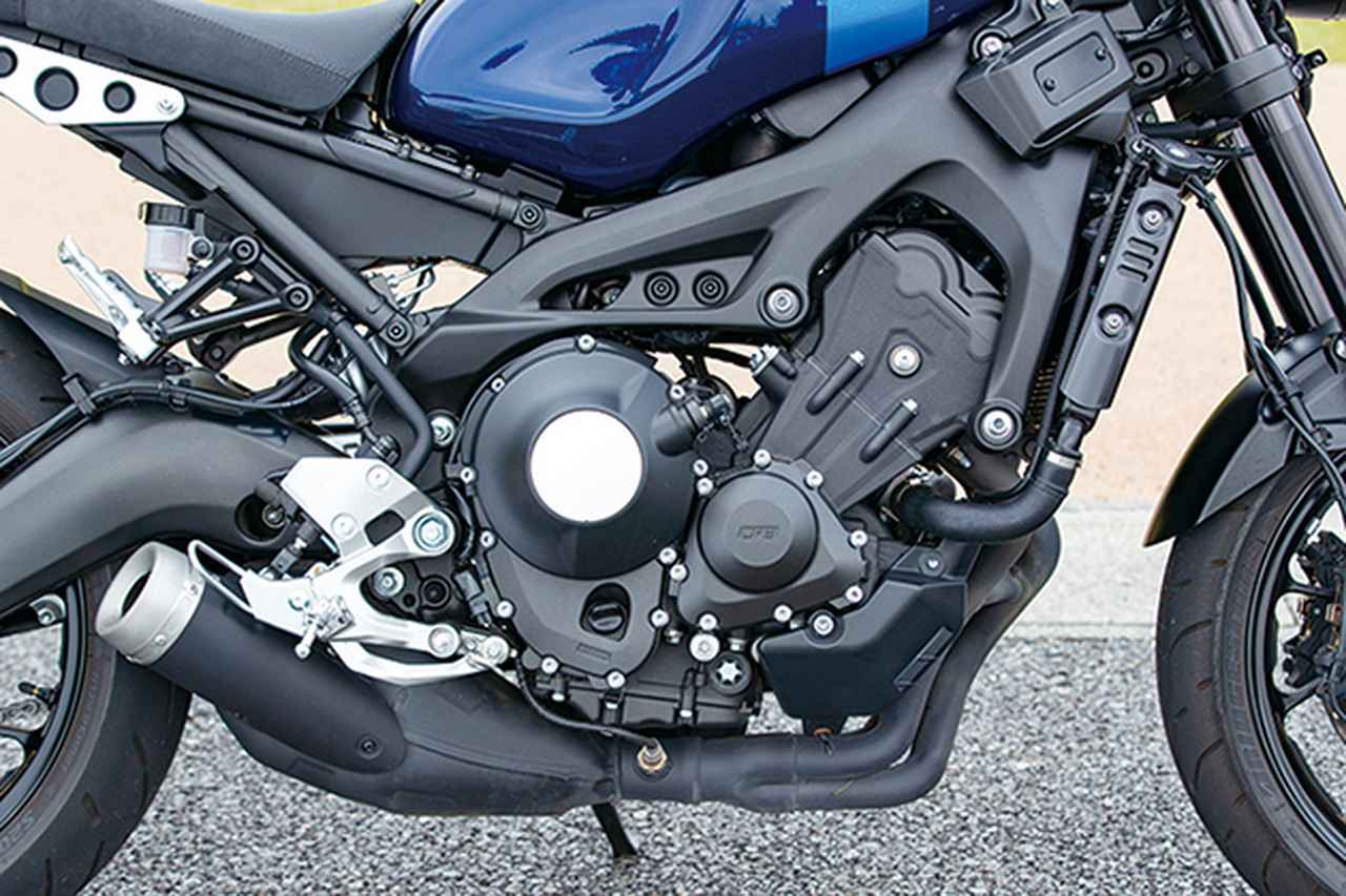 画像: 116PSを発揮するエンジンはMT-09譲りのCP3ユニット。スリッパークラッチ、電子制御スロットル、トラクションコントロールも備わる。