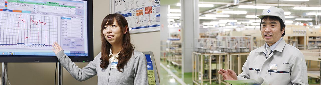 画像: 省エネ工場の取り組みを紹介する ドライブシステム事業部 生産管理部 尾出麻寿美(写真左)と習志野事業所 環境管理センタ 久世勝彦(写真右)