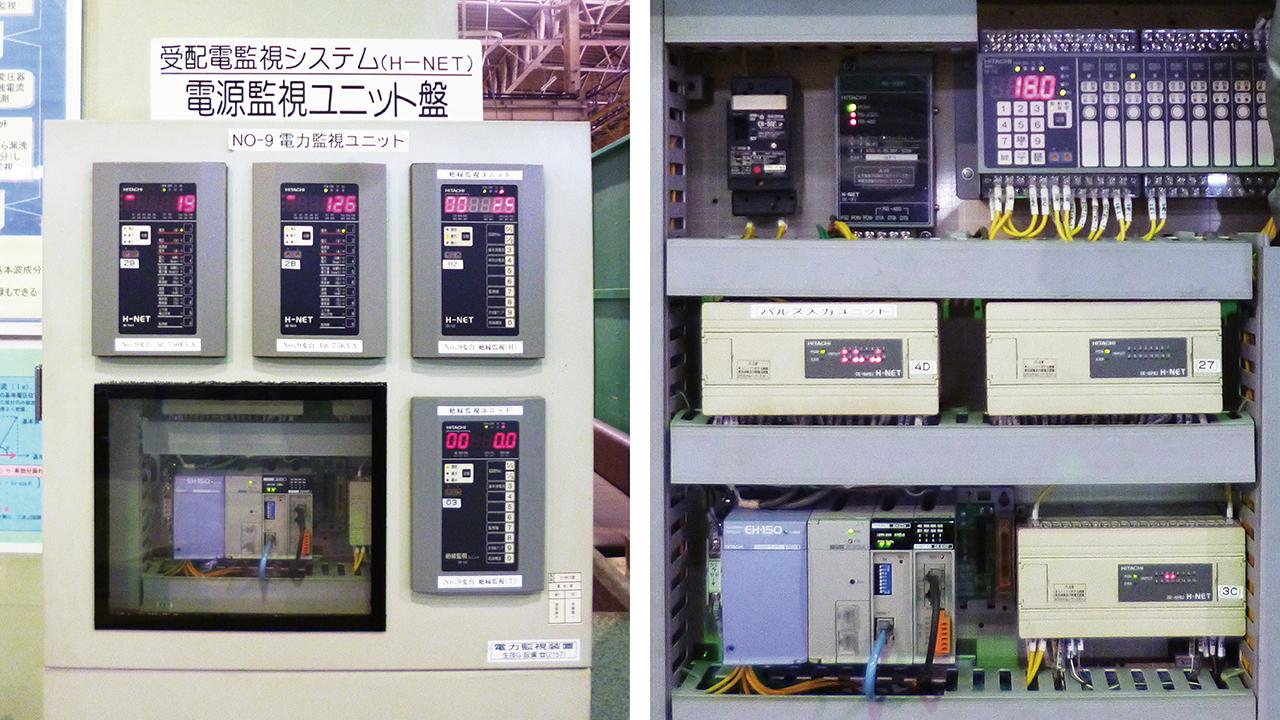 画像: 電源監視ユニット盤（左：外観 右：内部）