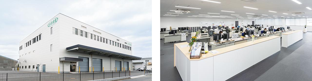 画像: 新鋭工場を備えた静岡営業所（左）　静岡営業所内のオフィス（右）
