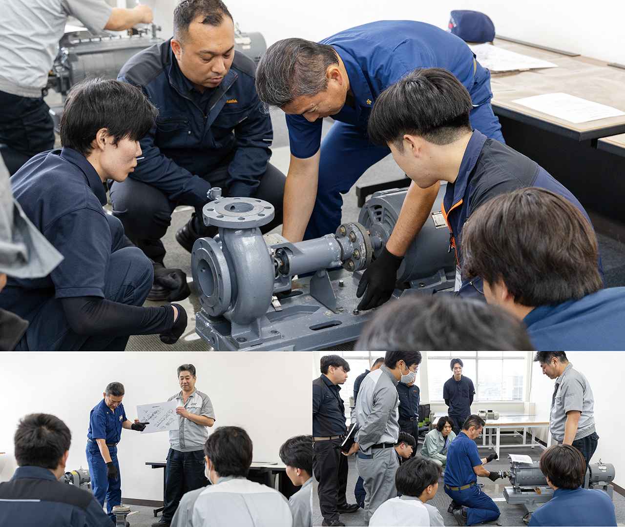 画像: 実技実習風景。分解後、再組立を実機を使いながら学ぶことができる