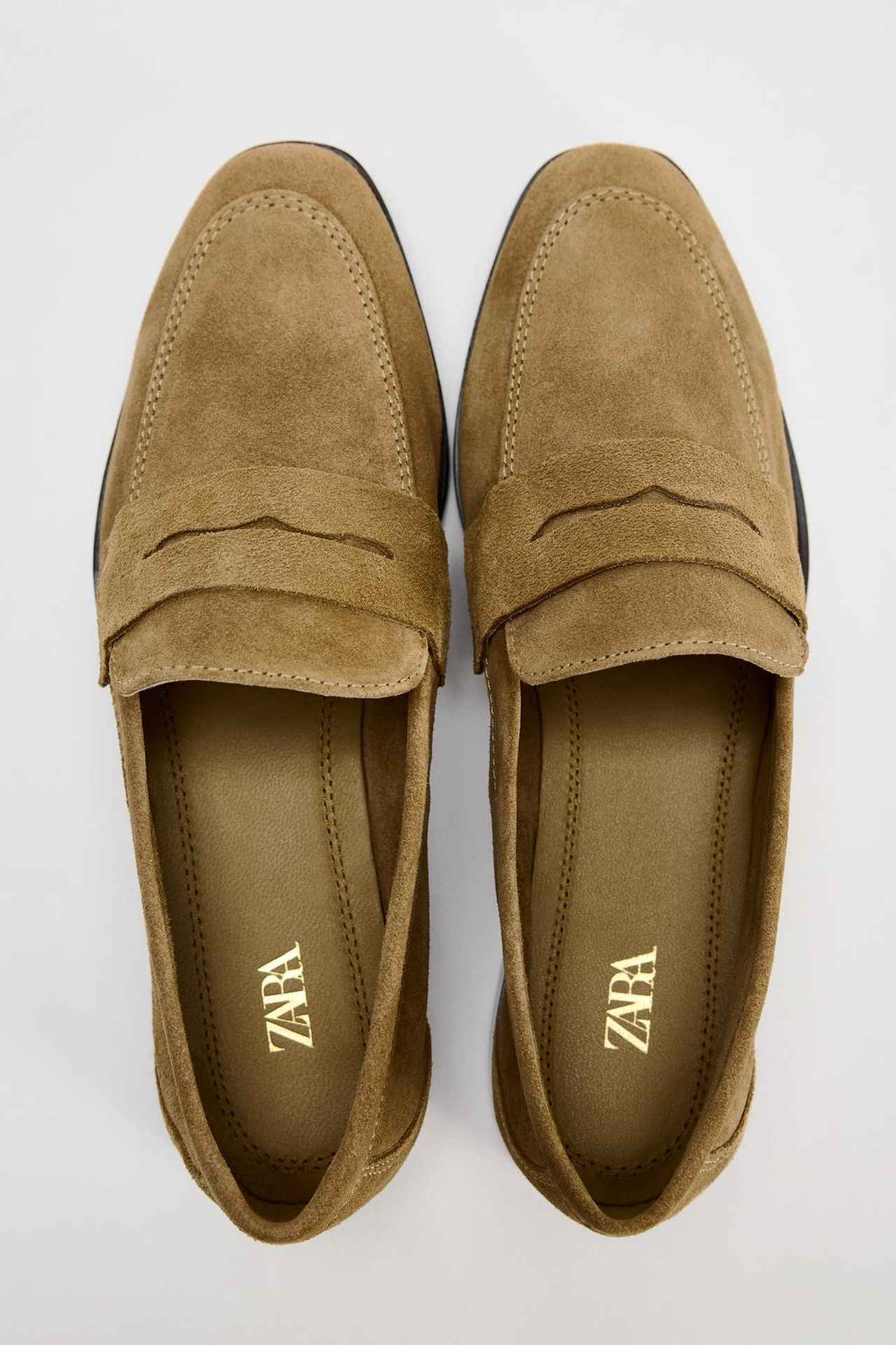 新品 ZARA ザラ リアルレザー スプリットスエードフラットシューズ
