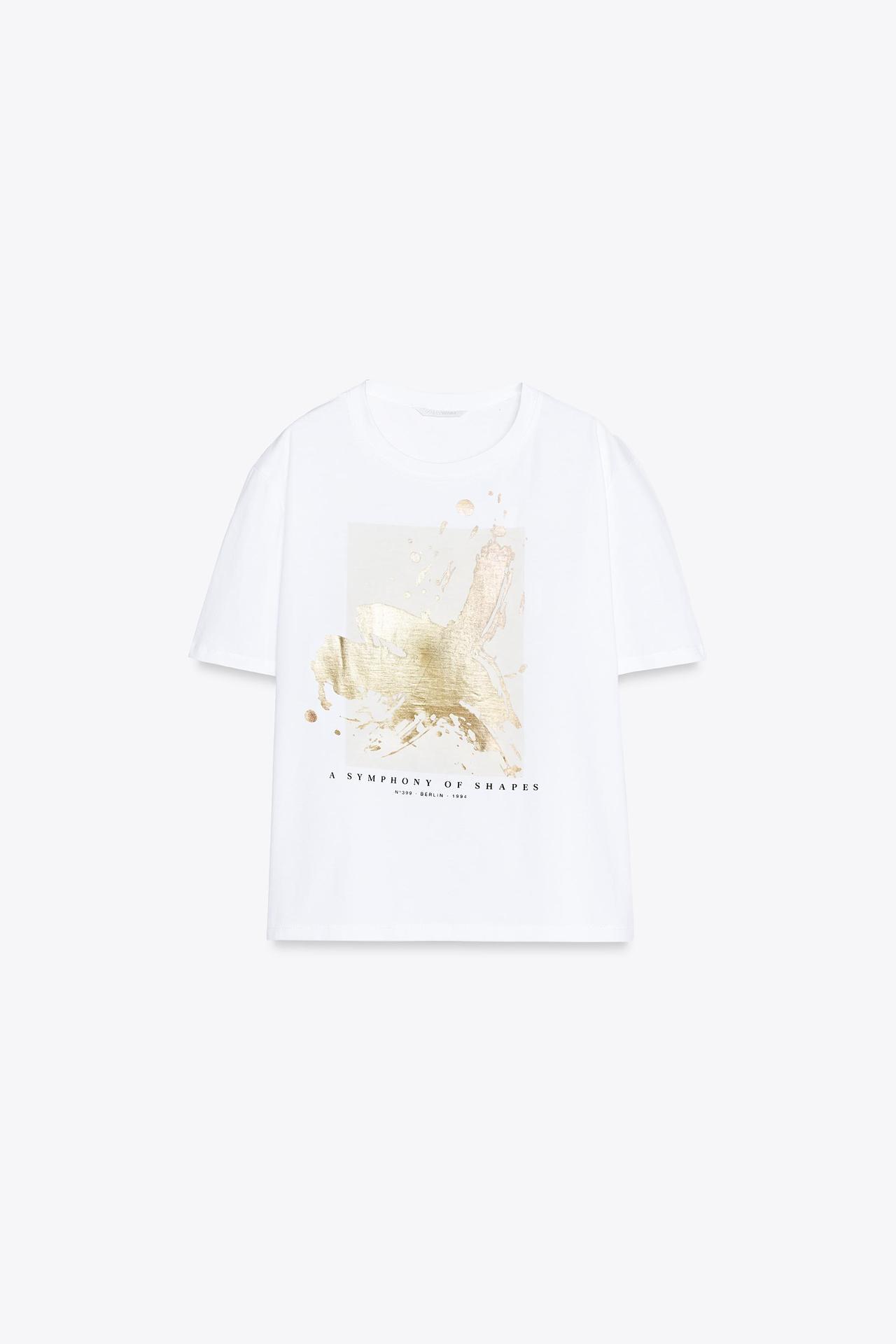 スペイン発送 ZARA メタリックグラフィックTシャツ カジュアル スペイン発送 ZARA メタリックグラフィックTシャツ カジュアル