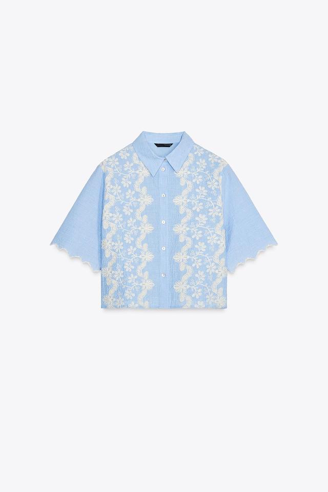 ZARA クロシェ編み刺繍シャツ