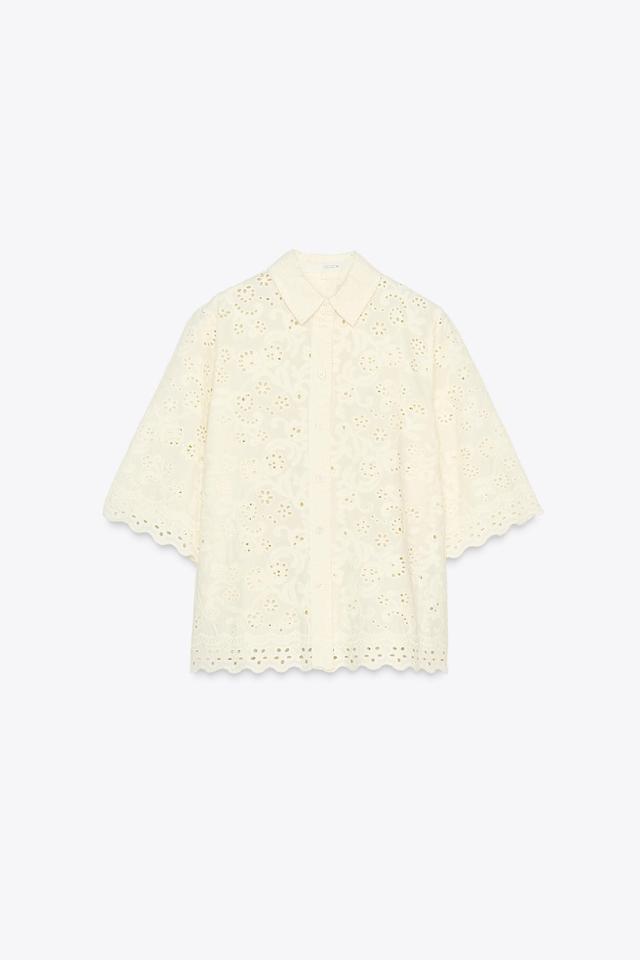 ZARA クロシェ編み刺繍シャツ