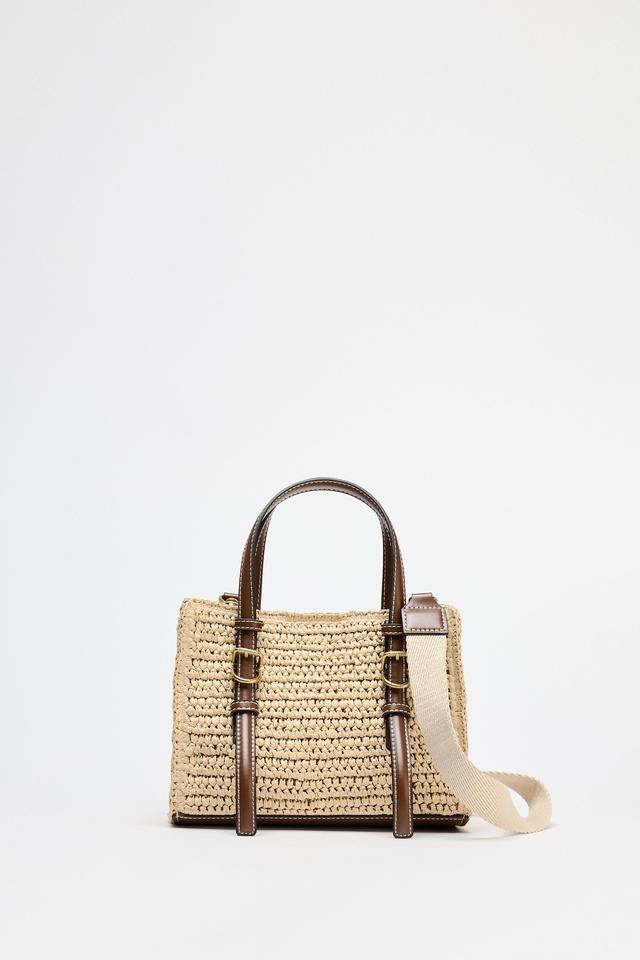 ZARA 爽やかな 編み込みトップス仕様ハードハンドバッグ 編み込みトップス仕様ハードハンドバッグ - ライトベージュ