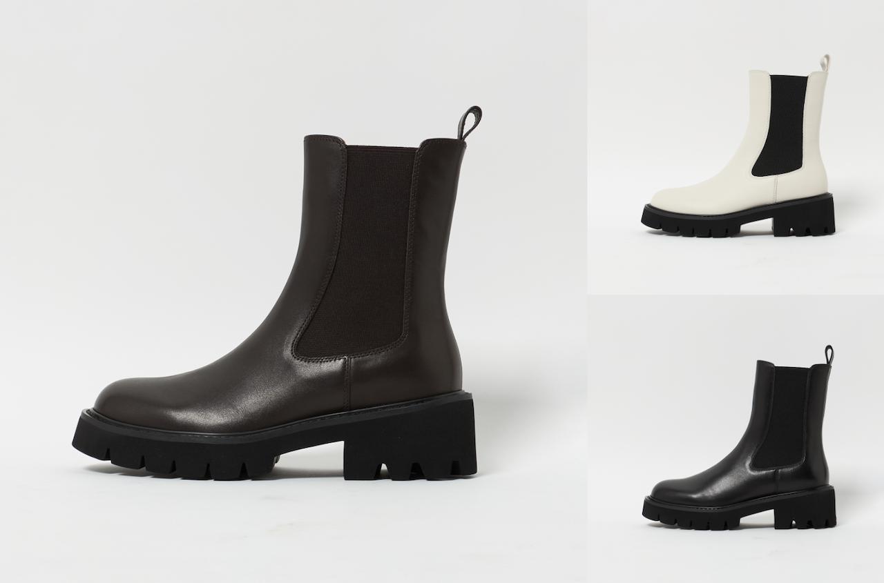 画像: チェルシー ショートブーツ55（ダークブラウン/オフホワイト/ブラック）各¥37,400 出典：オデット エ オディール