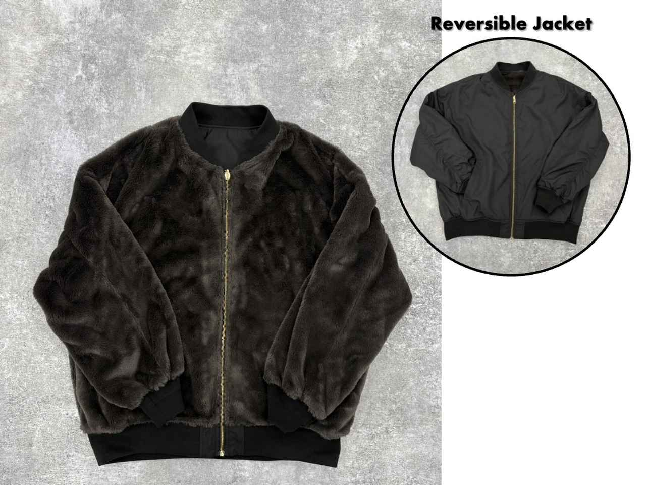 画像: リバーシブルファーブルゾン/497161(ブラック×チャコール)各¥9,990(グローバルワーク) 出典:グローバルワーク
