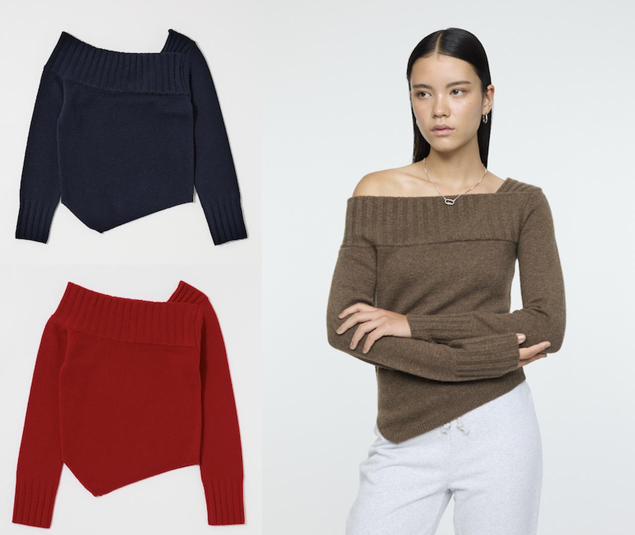 画像: ASYMMETRYトップス(ネイビー/レッド/ブラウン)各¥9,460(すべてマウジー)