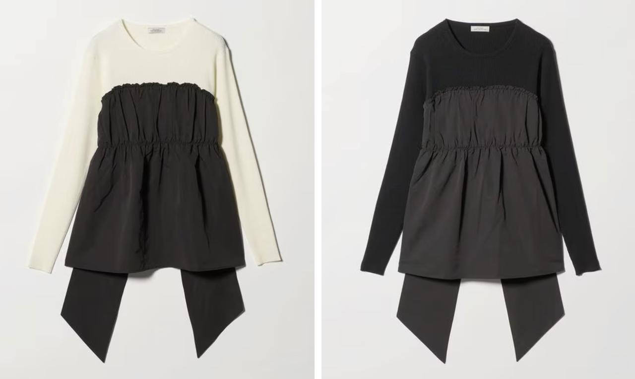 画像: タフタ ドッキング リボン プルオーバー ニット ウォッシャブル(オフホワイト/ブラック)各¥10,890 出典:ユナイテッドアローズ グリーンレーベル リラクシング