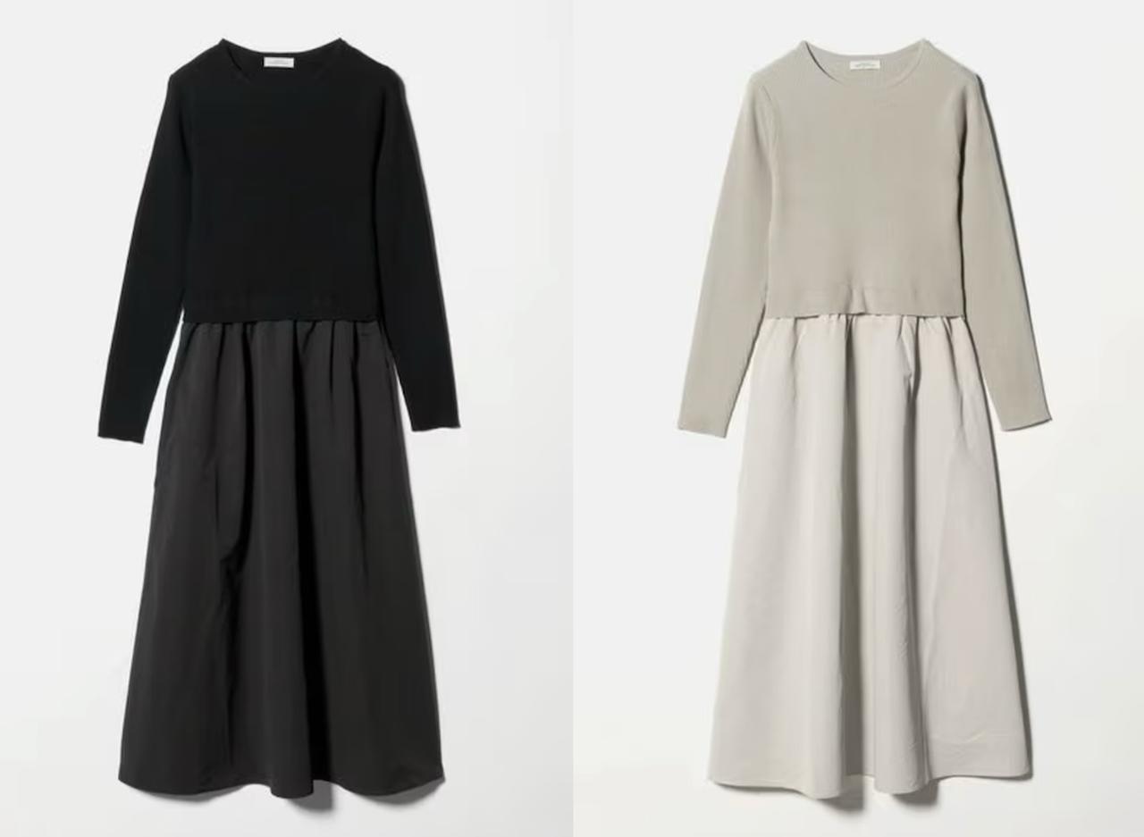 画像: タフタ ドッキング ワンピース ウォッシャブル(ブラック/ライトグレー)各¥12,980(ともにユナイテッドアローズ グリーンレーベル リラクシング)