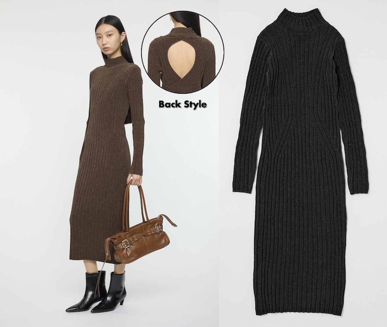 画像: VELOUR TOUCH KNIT ドレス(ブラウン/ライトブラック)各¥13,970(ともにマウジー)