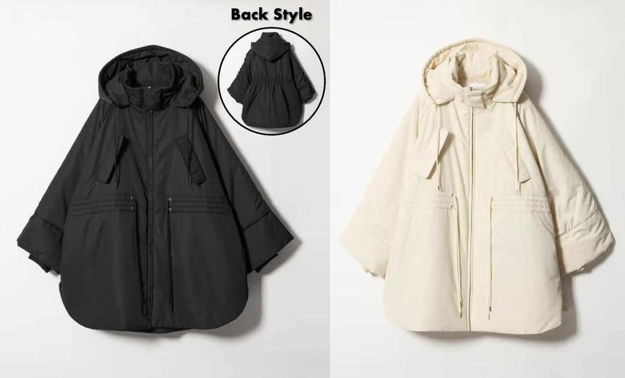 画像: <EMMEL REFINES>EM ポンチョライクナカワタ コート(ブラック/オフホワイト)各¥31,900(ともにユナイテッドアローズグリーンレーベル リラクシング)