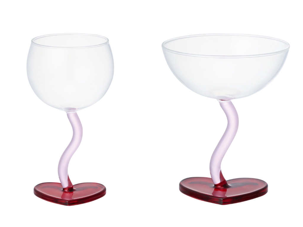 画像: 左「ハートワイングラス」￥1,600、右「ハートデザートグラス」￥1,600 出典：Francfranc