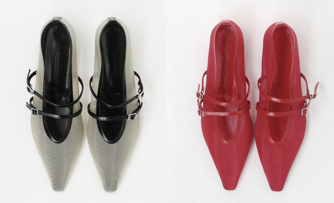 画像: ＜SALONDEJU＞ MESH FLT（ナチュラル/レッド）各¥49,500（ともにオデット エ オディール）