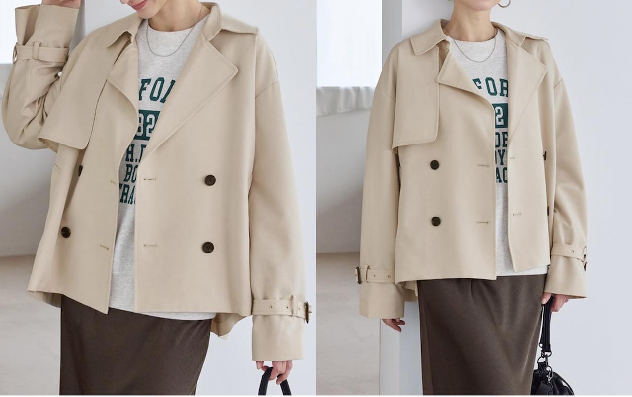 画像: ショート丈トレンチコート/撥水・花粉ガード（ベージュ）¥13,200
