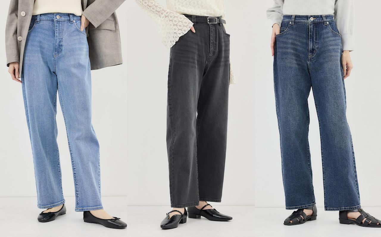 画像: ウエストシェイプハイライズマムジーンズ（ブルー系/ブラック/ブルー）各¥6,490