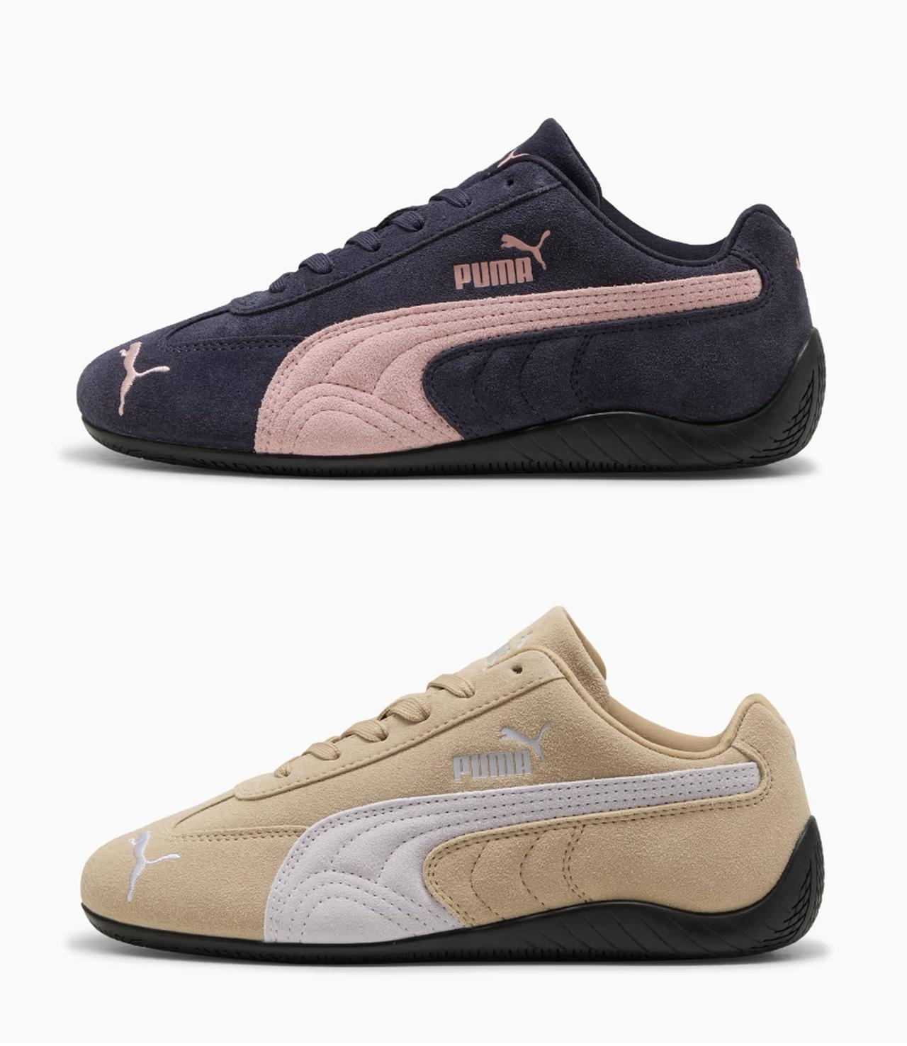 画像: スピードキャット OG スニーカー（New Navy-Rosy Outlook、Sand Dune-Lavender Pop）各￥15,400（ともにプーマ） 出典：プーマ
