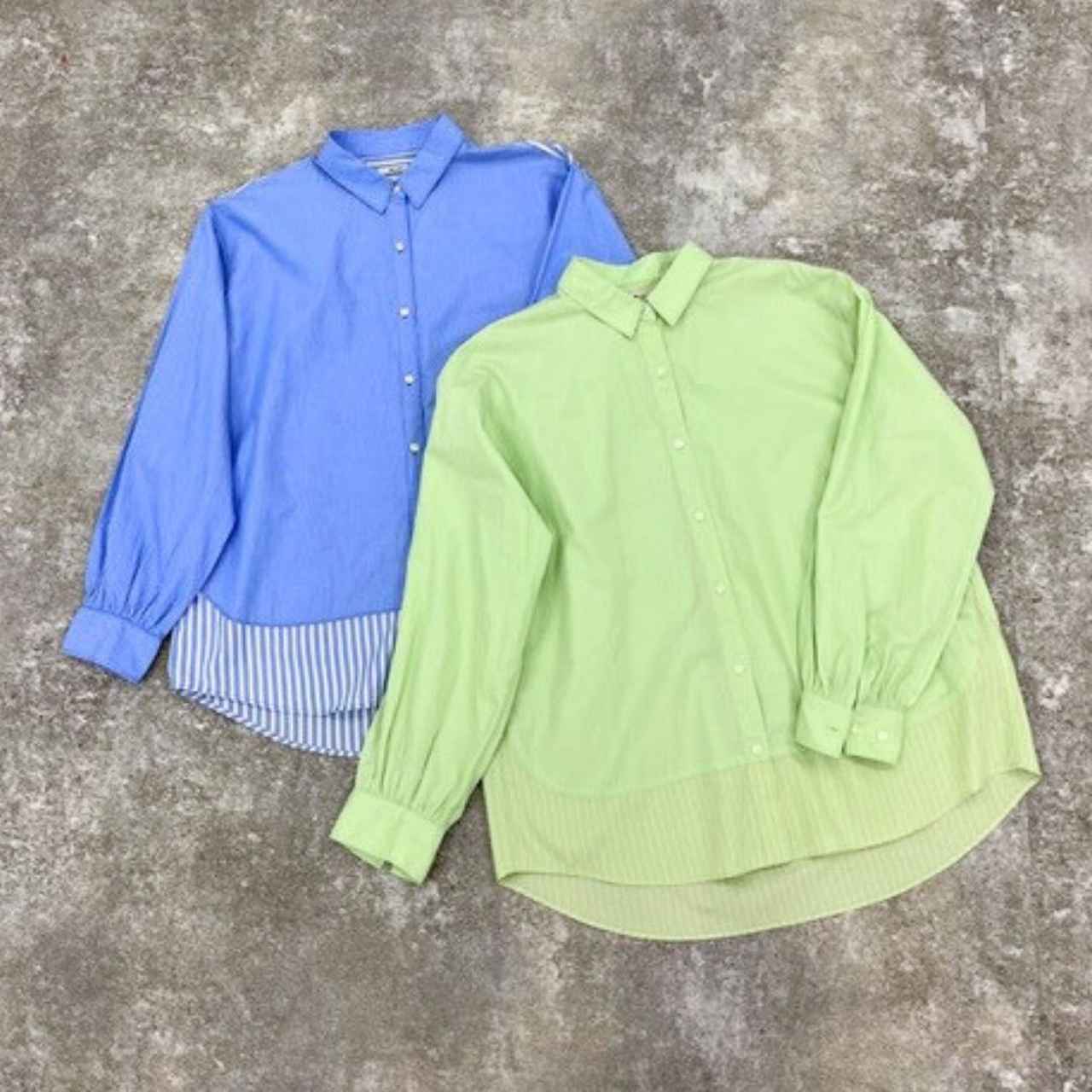 画像: クレイジーストライプ マーセシャツ（ブルー/グリーン）各￥6,000 出典：ニコアンド