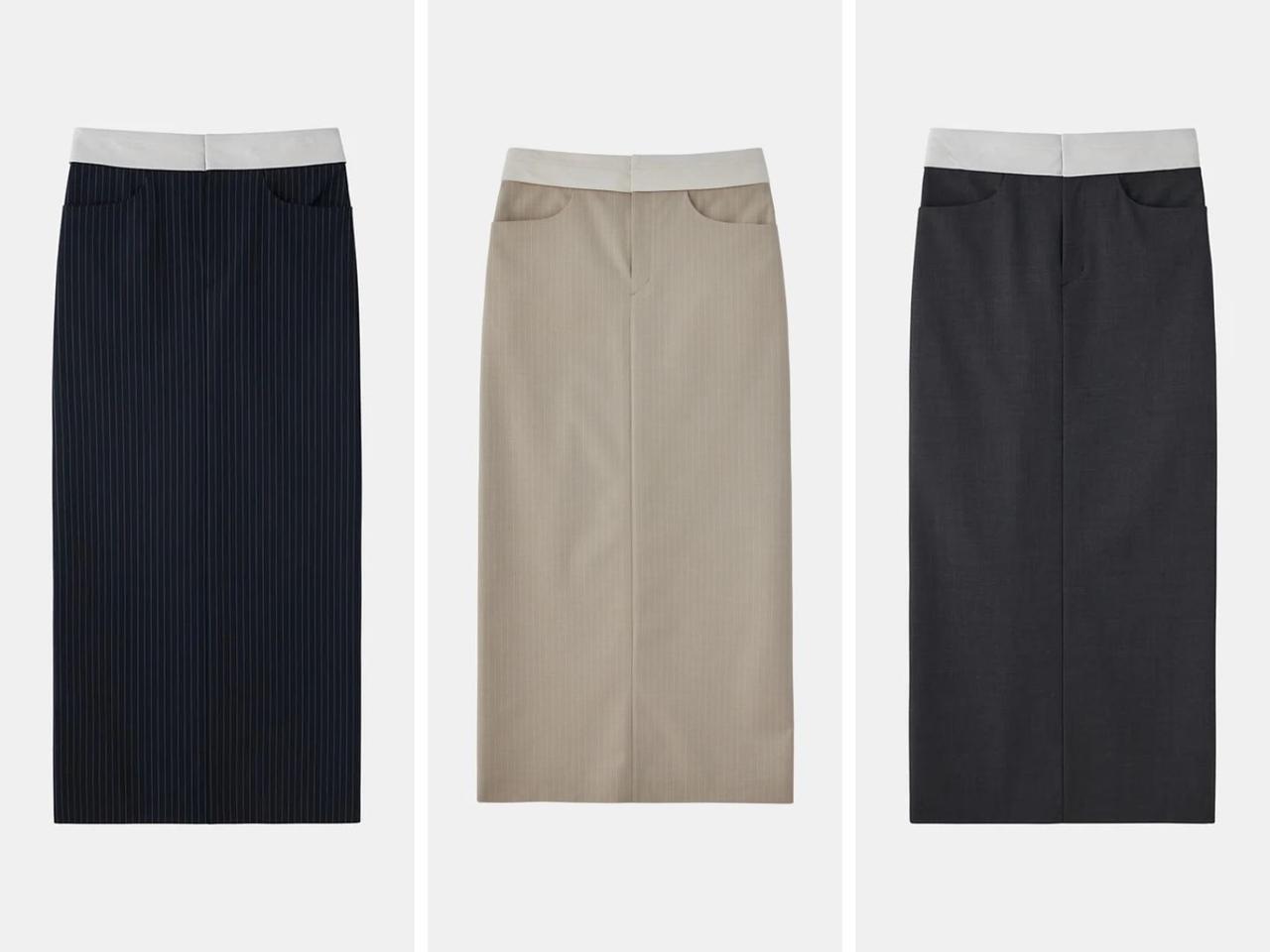 画像: 「Taylor Pencil Skirt」左からNavy（Stripe）、Beige（Stripe）、Navy（Stripe）各￥33,000 出典：ガジェス