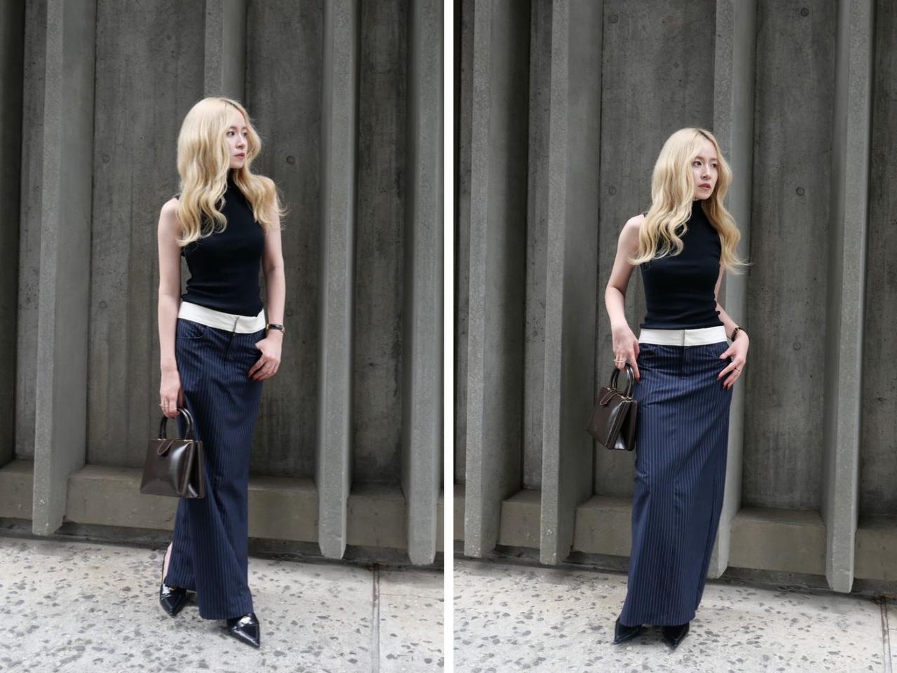 画像: 「Taylor Pencil Skirt」をはいた三條場さん 出典：ガジェス